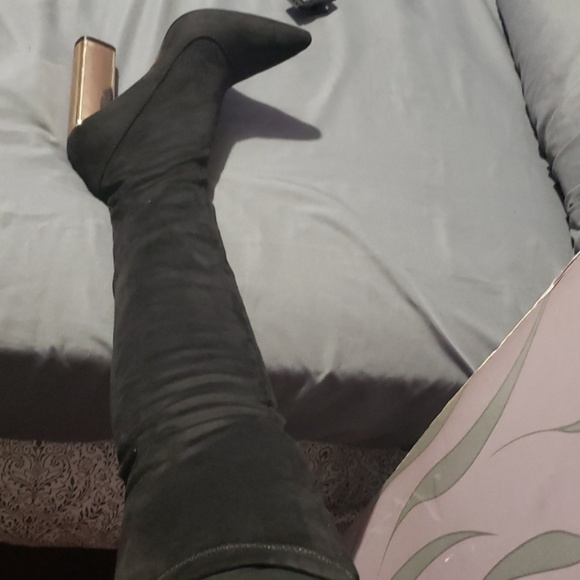 Black str suede knee high Fashion boots - Picture 4 of 6